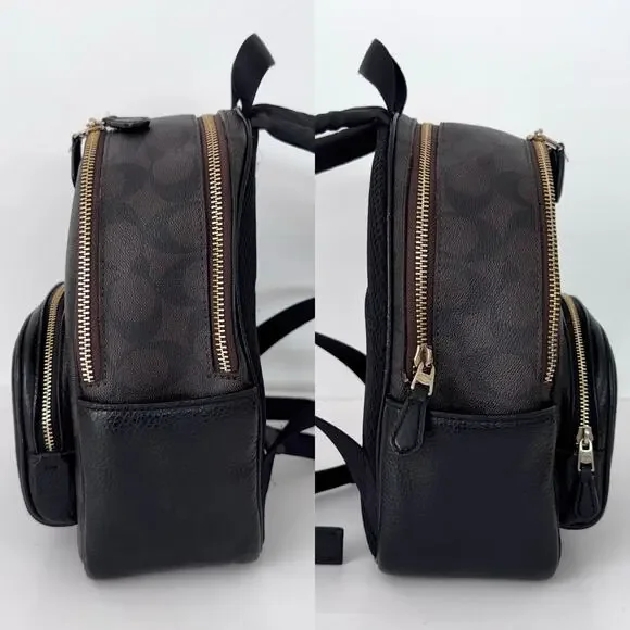 Coach Court Mini Backpack Coated Canvas Nylon Black/Brown Monogram C8604 - Picture 7 of 16